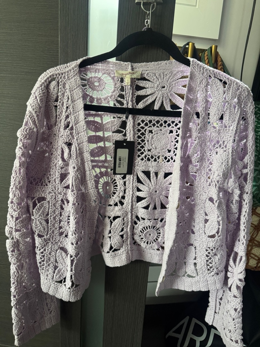 Mystree Lavender Crochet Floral Openwork Cardigan